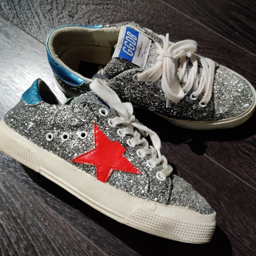 GOLDEN GOOSE Sneakers Silver Glitter Red Star- size5.5